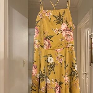 Xhilaration Mustard Dress with Floral Accents